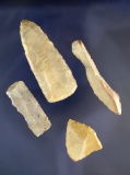 Set of four Paleo Uniface Knifes and Tools found in Pulaski County Indiana. Largest is 2 5/8