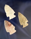 Set of three corner notched arrowheads, largest is 2
