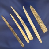 Set of five bone artifacts found near the Columbia River, Washington. Largest is 3 11/16