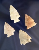Set of four assorted Missouri arrowheads, largest is 1 13/16