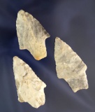 Set of three well-made Dickson arrowheads, largest is 2 1/8