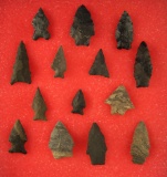 Group of 14 Very nice Arrowheads found in Virginia. Largest is 2