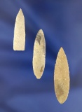 Set of three exceptionally thin and well flaked Nodena points found in Arkansas. Largest is 2