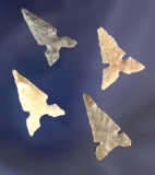 Set of four Toyah points found in Texas, largest is 7/8
