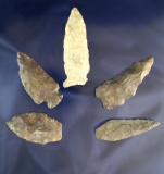Hard to find! Set of five flaked artifacts found in Vermont - Largest is 3