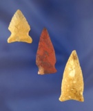 Set of three very nice arrowheads found in Virginia. Largest is 1 3/4