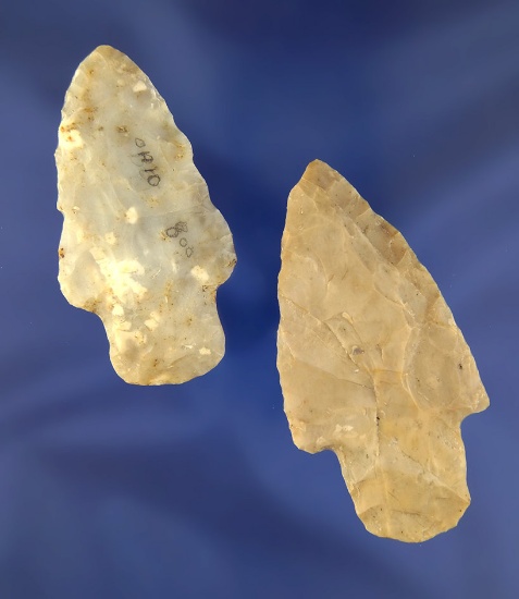 Pair of Flint Ridge Flint Adena Arrowheads found in Ohio, largest is 3".