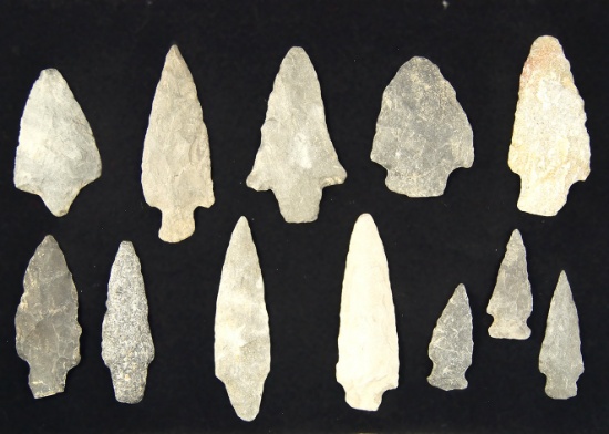 Frame of 12 Assorted Pennsylvania Points. Largest is 3 1/2".