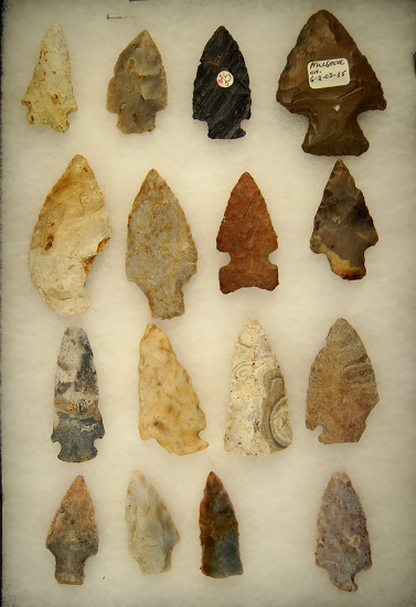 Set of 16 assorted Midwestern arrowheads. The largest is 3".