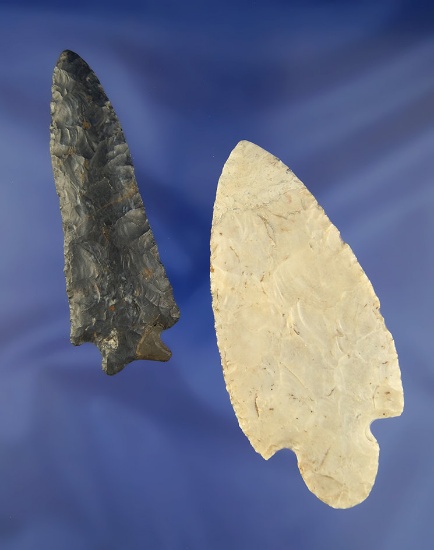 Pair of large restored Arrowheads found in Ohio, largest is 4 9/16".