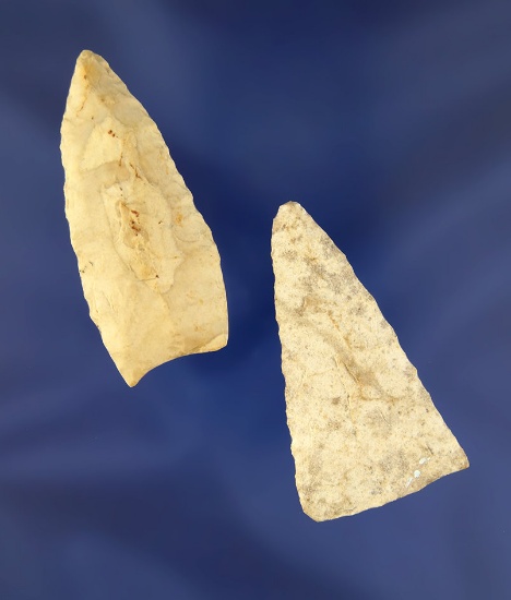 Pair of Ohio Arrowheads found near Bradford, Ohio. Largest is 2 3/16". One is Paleo.