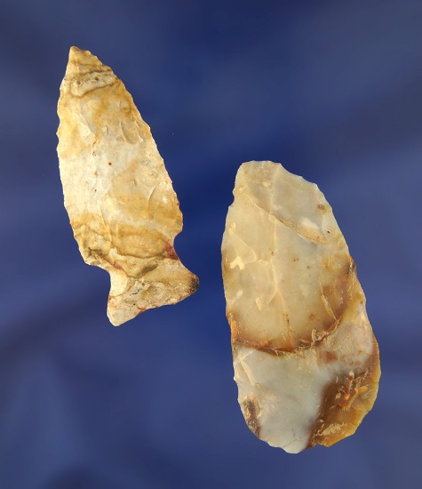 Pair of Colorful Flint Ridge Flint Arrowheads found in Knox Co., Ohio. Largest is 2 9/16".