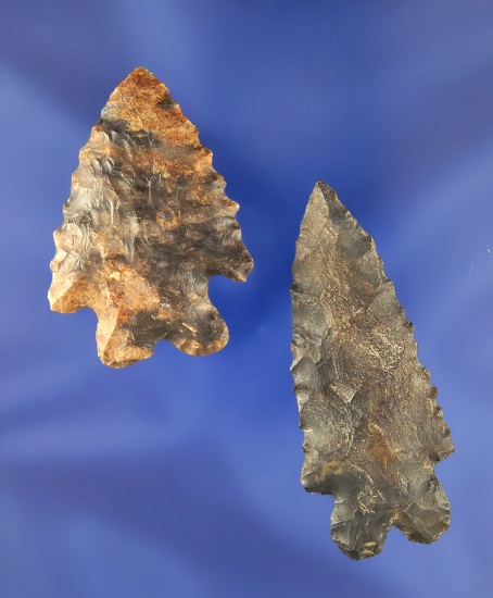 Pair of Archaic Bifurcates made from Coshocton Flint, Coshocton Co., Ohio, largest is 2 1/2".