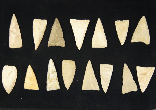 Frame of 15 Early Triangle Points found in Texas, largest is 2 7/16".