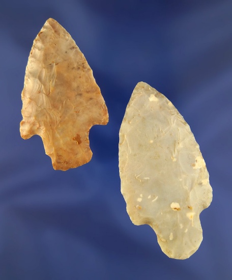 Pair of Flint Ridge Flint Adena Arrowheads found in Ohio, largest is 2 15/16".