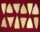 Frame of 12 Early Triangle Points found in Texas, largest is 2 1/2