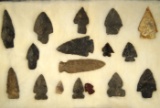 Group of 18 assorted Midwestern Arrowheads, largest is 3 1/8