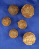 Group of six iron cannon shot balls – largest is 1 1/4