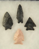 Frame of 4 Archaic Points, largest is 1 3/4