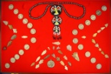 Framed group of Buffalo Nickels, contemporary beadwork and 35 arrowheads, Colorado.