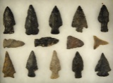 Set of 14 assorted Ohio Arrowheads, largest is 2