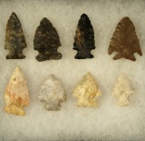 Set of eight assorted Ohio Arrowheads, largest is 1 5/8