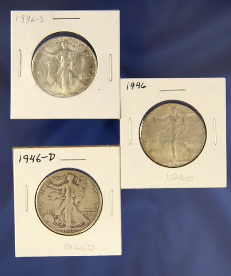 1946, 1946-D and 1946-S Walking Liberty Half Dollars F-AU