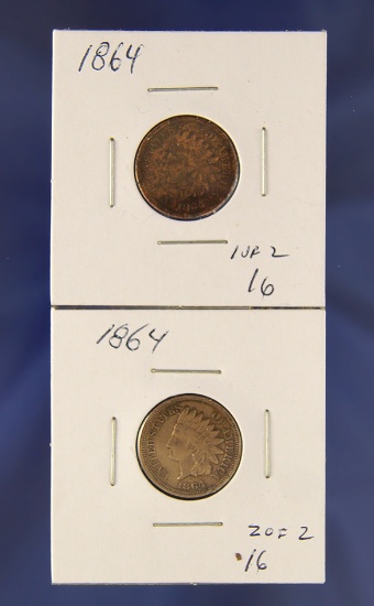2- 1864 Copper Nickel Indian Cents G-VF Details
