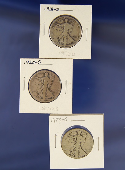 1918-D, 1920-S and 1923-S Walking Liberty Half Dollars G