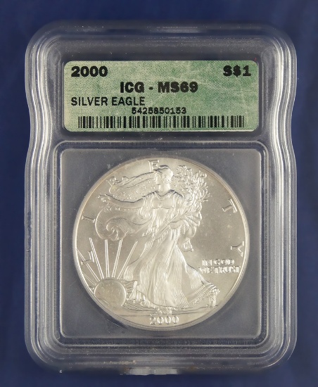 2000 American Silver Eagle Certified MS 69 by ICG