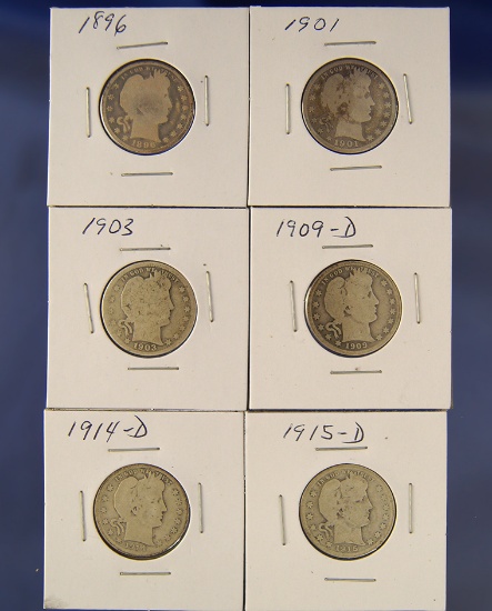 1896, 1901, 1903, 1909-D, 1914-D and 1915-D Barber Quarters AG-G