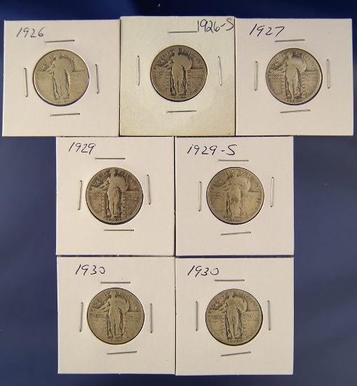 1926, 1926-S, 1927, 1929, 1929-S and 2-!930 Standing Liberty Quarters AG-VG