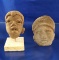 Pair of large pre-Columbian pottery heads, largest is 3