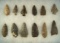 Set of 12 assorted Arrowheads and Knives, largest is 2 1/2