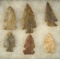 Set of six Archaic Arrowheads, largest is 2 1/2