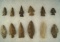 Set of 12 assorted Arrowheads and Knives, largest is 2 7/8