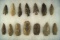 Set of 14 assorted Arrowheads and Knives, largest is 2 1/2