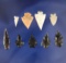 Set of nine assorted Arrowheads found by R. D. Mudge in Nevada. Largest is 1