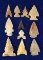 Set of 11 assorted Texas Birdpoints glued to cardboard. Soak in hot water to remove.