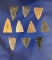 Group of 10 assorted Mississippian Triangle Arrowheads found in Greenup Co., Kentucky.