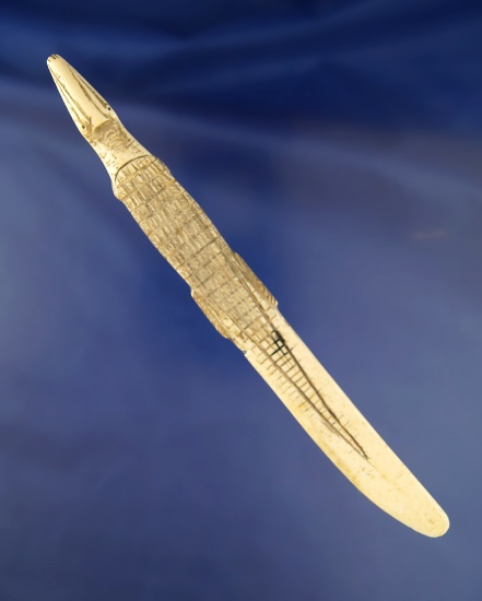 Very unique vintage bone letter opener with a highly detailed carving of an alligator 7 1/2" long.