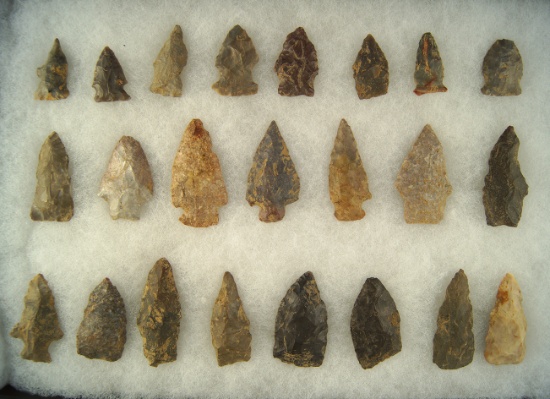 Set of 23 assorted Arrowheads and Knives, largest is 2 1/16". Found near Creelsboro, Kentucky.