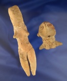 Pair of Pre-Columbian pottery figures, largest is 5 3/8