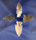 Set of 4 Assorted Arrowheads found at the Baldwin Farm Site in Adamsville, Ohio.
