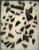 Large group of assorted Obsidian Arrowheads found in Oregon, largest is 2 1/8