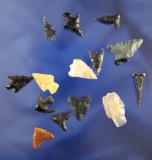 Set of 14 assorted Arrowheads found by R. D. Mudge in Nevada. Largest is 1