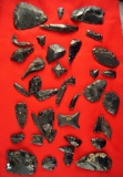 Large group of assorted Obsidian artifacts found in the western US. Largest is 2 1/4