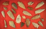 Nice selection of 22 assorted Midwestern Arrowheads - largest is 2 5/8