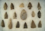 Set of 16 assorted Arrowheads and Knives, largest is 2 1/2