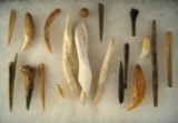 Large group of assorted Midwestern bone and shall artifacts, largest is 4 3/4